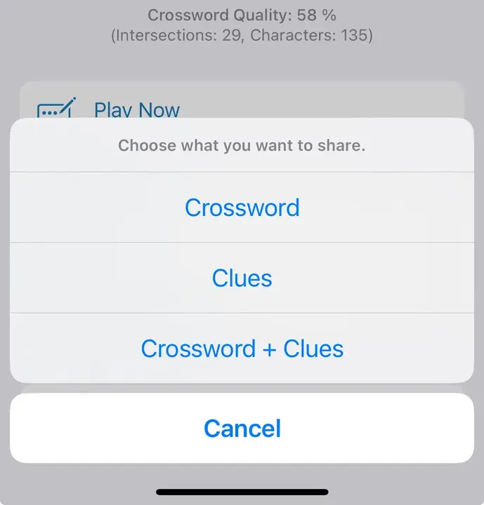 The share dialog in CrossCraft lets you choose what to export.