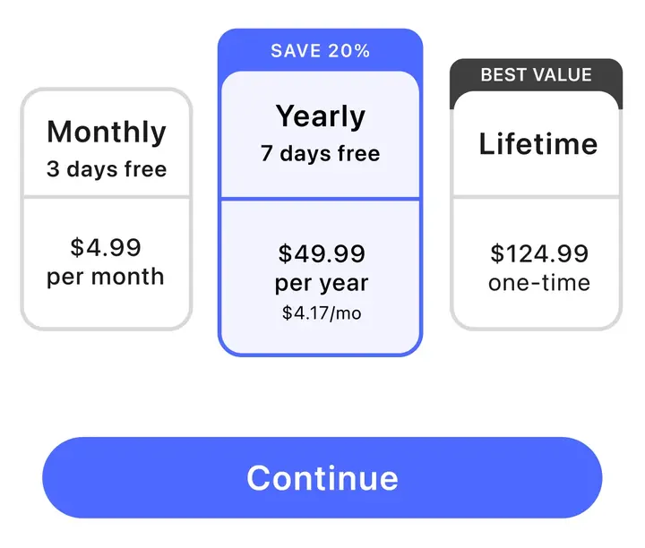 The vertical (left) and horizontal (right) paywall blueprints, side-by-side.