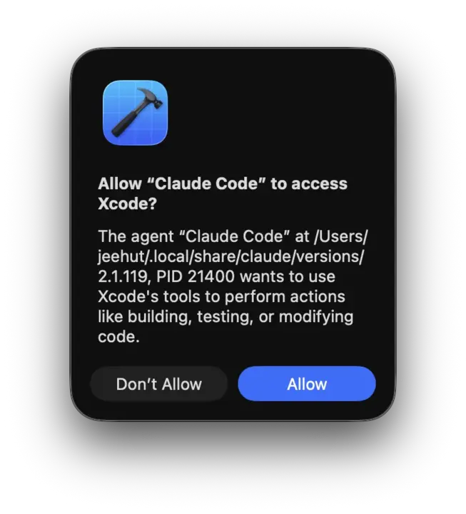 The “Allow Claude Code to access Xcode” dialog appearing yet again